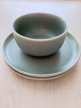 Stoneware Dining Bowl and Plate Set Sage Green
